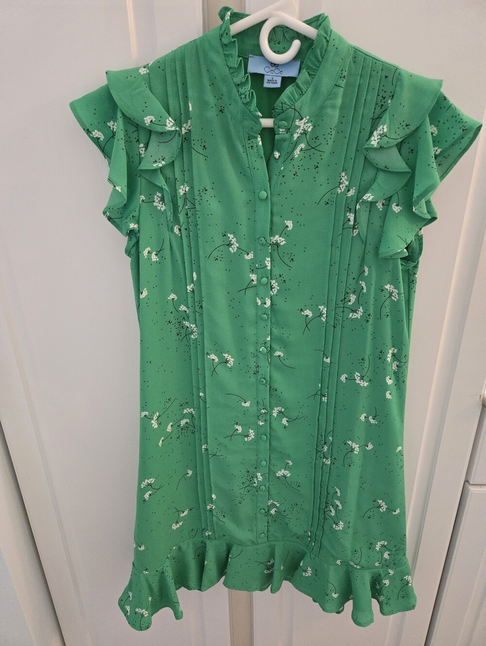 CeCe Women's Green Floral Ruffle Shift Dress Size Small